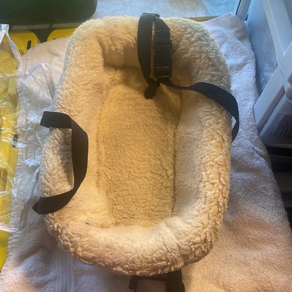 Small Breed Dog Car Seat Booster Tan Quilted Faux Shearling with Safety Straps